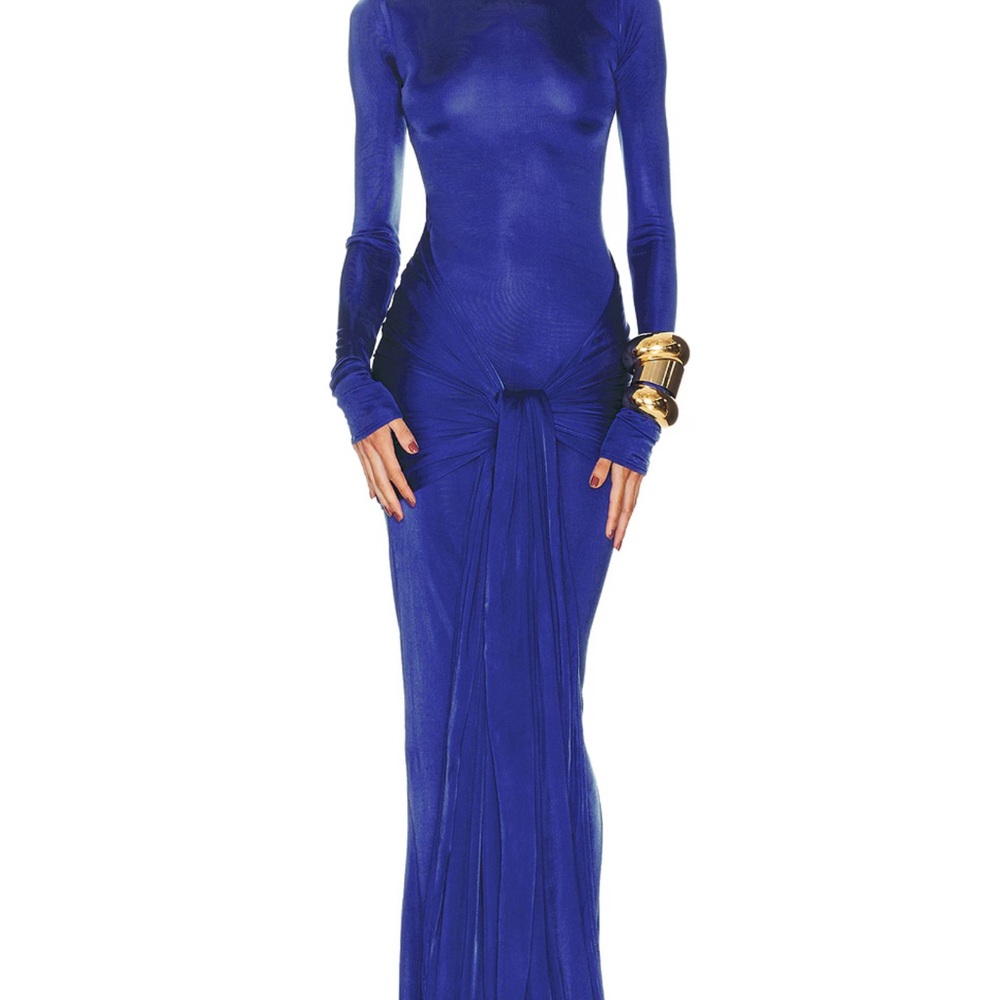HELSA Royal Blue Slinky Jersey Sarong Maxi Dress